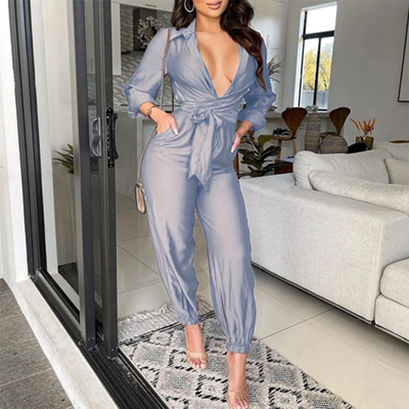 Sexy Deep V Neck Hollow Out Jumpsuit 2022 Women Spring Tie-up Belted Straight Romper Autumn Long Sleeve Pocket Overalls Harajuku
Sexy Deep V Neck Hollow Out Jumpsuit 2022 Women Spring Tie-up Belted Straight Romper Autumn Long Sleeve Pocket Overalls Harajuku