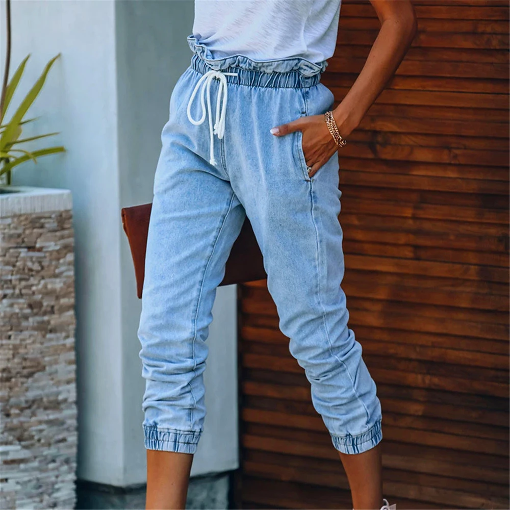 Light Blue Jeans Harem Pants Women Elastic Waist Denim Trousers Office Lady Comfortable Cotton Ankle Length Jeans 2021 Summer
Light Blue Jeans Harem Pants Women Elastic Waist Denim Trousers Office Lady Comfortable Cotton Ankle Length Jeans 2021 Summer