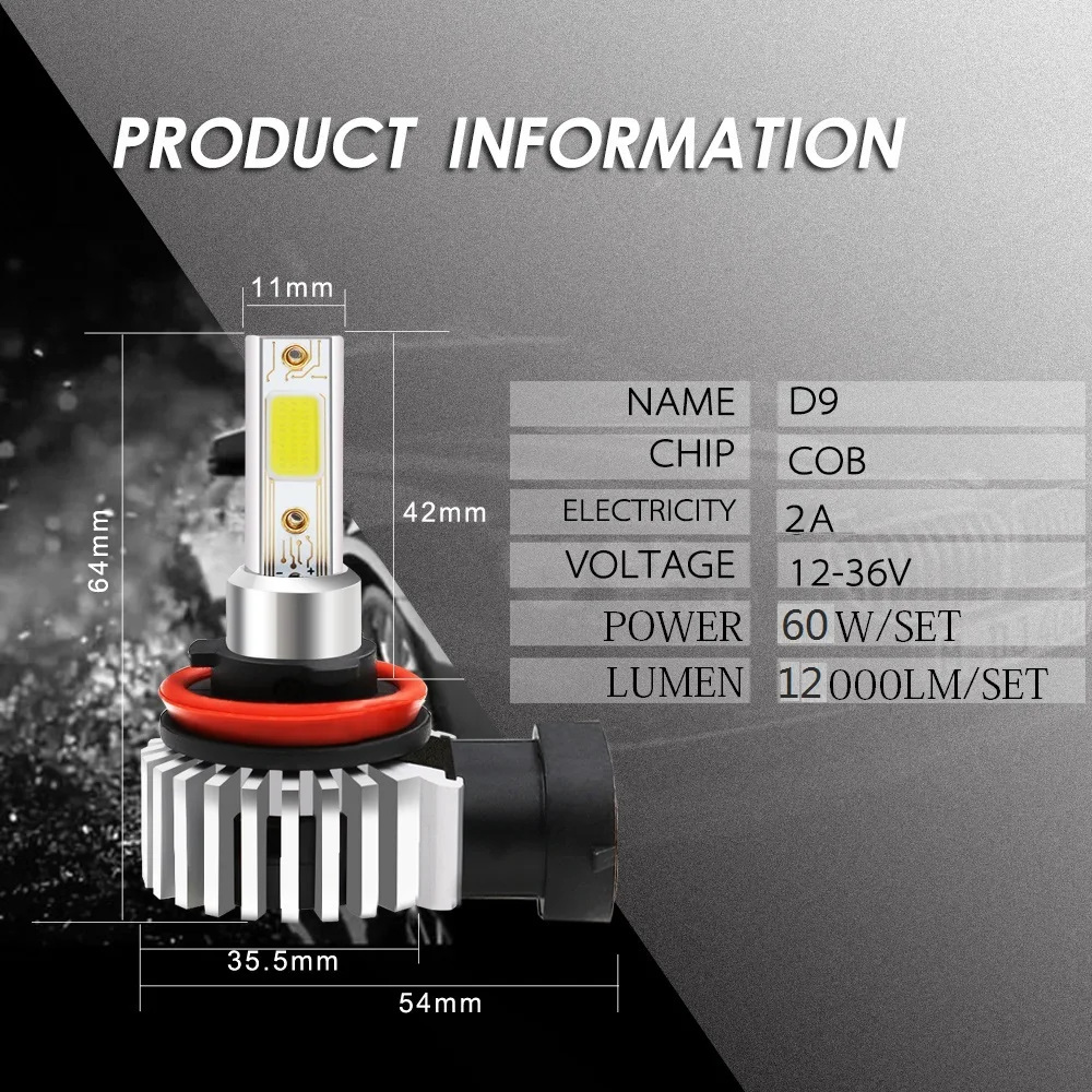 2pcs 60W 12000LM Car LED Headlight Bulbs H11 9006 HB4 9005 HB3 H4 H7 H8 H9 H1 Mini Headlight Kit for High/Beam Bulb fog Light
2pcs 60W 12000LM Car LED Headlight Bulbs H11 9006 HB4 9005 HB3 H4 H7 H8 H9 H1 Mini Headlight Kit for High/Beam Bulb fog Light