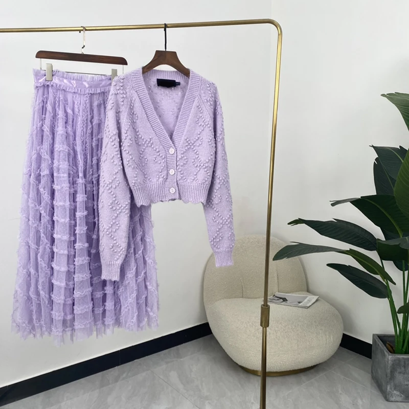 2 piece sets womens outfits fall 2021 Sweet Fashion Blue Violet Mohair Knit Cardigans and Layers Ruffles Princess Mesh Skirts
2 piece sets womens outfits fall 2021 Sweet Fashion Blue Violet Mohair Knit Cardigans and Layers Ruffles Princess Mesh Skirts
