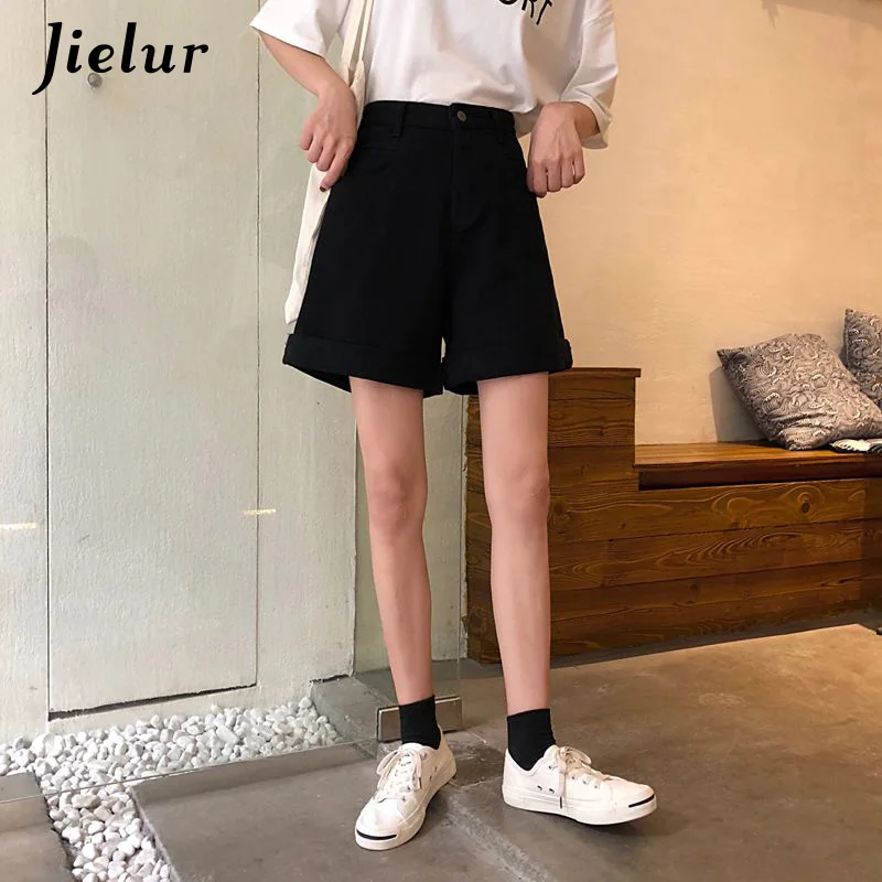 Шорты Jielur женские из денима модные прямые джинсовые штаны с оборками завышенной