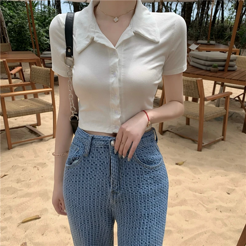 Summer Short lapel Tight Women T-shirt Short Sleeve Female Slim Sexy Cardigan Tshirt Tops
Summer Short lapel Tight Women T-shirt Short Sleeve Female Slim Sexy Cardigan Tshirt Tops