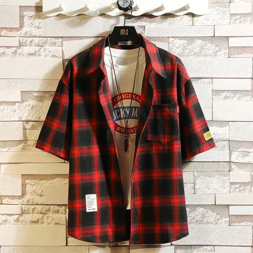 Plaid Short Sleeve Shirt Men Black White Harajuku Casual Shirts Japanese Fashion Male Oversized Summer Military Streetwear Tops
Plaid Short Sleeve Shirt Men Black White Harajuku Casual Shirts Japanese Fashion Male Oversized Summer Military Streetwear Tops