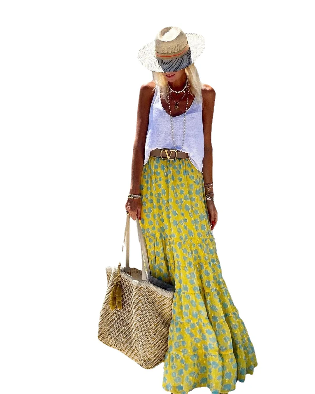 Women's Skirts Summer Fashion Print Bohemian Mopping Skirts 2021 Holiday Clothing Casual High Waist Beach Skirts For Women