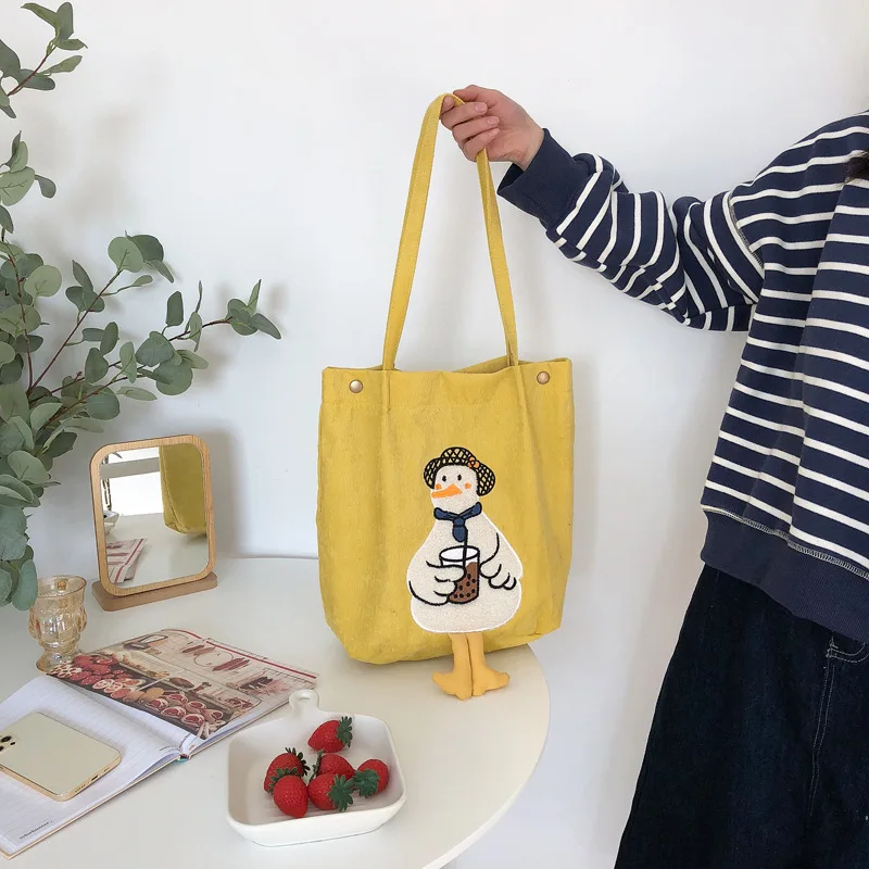 Japanese Style Kawaii Tote Bag Women Corduroy Cartoon Duck Embroidery Shoulder Bag For Women Handbag Bolsa Feminina Sac A Main 
Japanese Style Kawaii Tote Bag Women Corduroy Cartoon Duck Embroidery Shoulder Bag For Women Handbag Bolsa Feminina Sac A Main