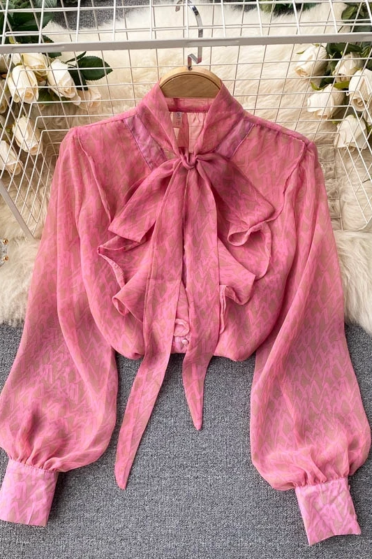 Sweet Pure Chiffon Shirt Top Women's V-neck Bow Puff Sleeve Fashion Printed Loose Shirt Ladies Tops 
Sweet Pure Chiffon Shirt Top Women's V-neck Bow Puff Sleeve Fashion Printed Loose Shirt Ladies Tops