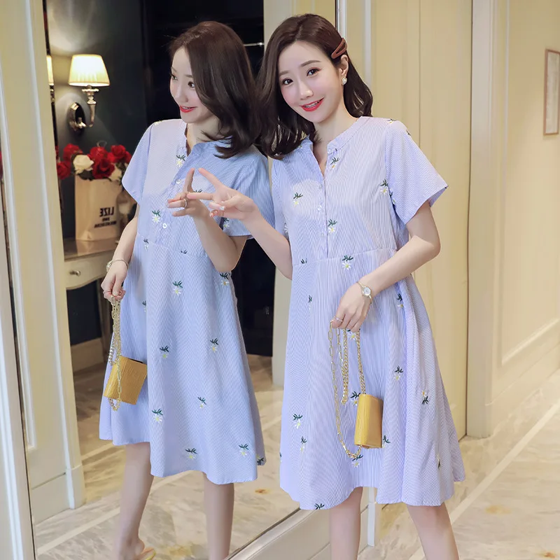 2020 Summer New Maternity Clothes Korean-style Maternity Dress Stripes Embroidery Mid-length Large Size Pregnant Women's Dress
2020 Summer New Maternity Clothes Korean-style Maternity Dress Stripes Embroidery Mid-length Large Size Pregnant Women's Dress