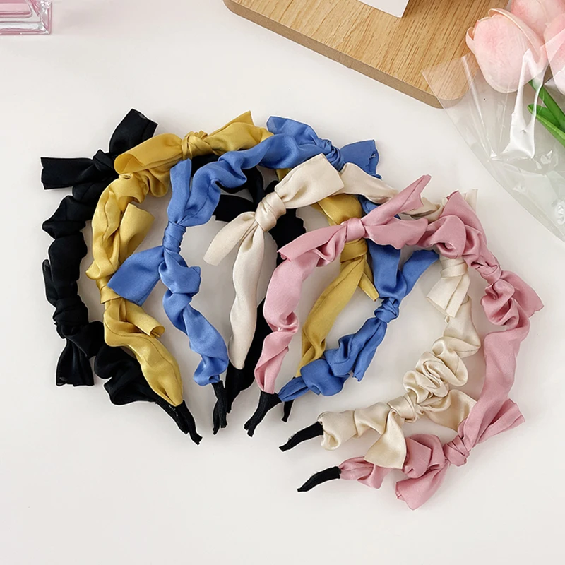 

Fashion Satin Bow Sweet Cute Hair Band Solid Color Hair Hoop Headbands Designer Hairband Gentle Hair Accessories For Women Girls