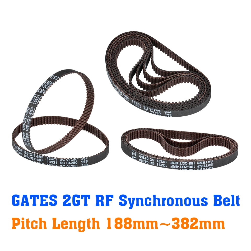 

2M 2MGT 2GT RF Timing Synchronous Belt Pitch Length 188/200/202/204/220/250/286/302/382mm Width 6mm GT2 GATES Closed-Loop