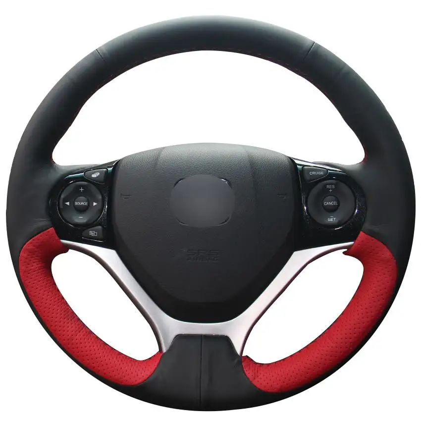 DIY Non-slip Durable Black Natural Leather Red Natural Leather Car Steering Wheel Cover For Honda Civic Civic 9th 2012 -2015
DIY Non-slip Durable Black Natural Leather Red Natural Leather Car Steering Wheel Cover For Honda Civic Civic 9th 2012 -2015