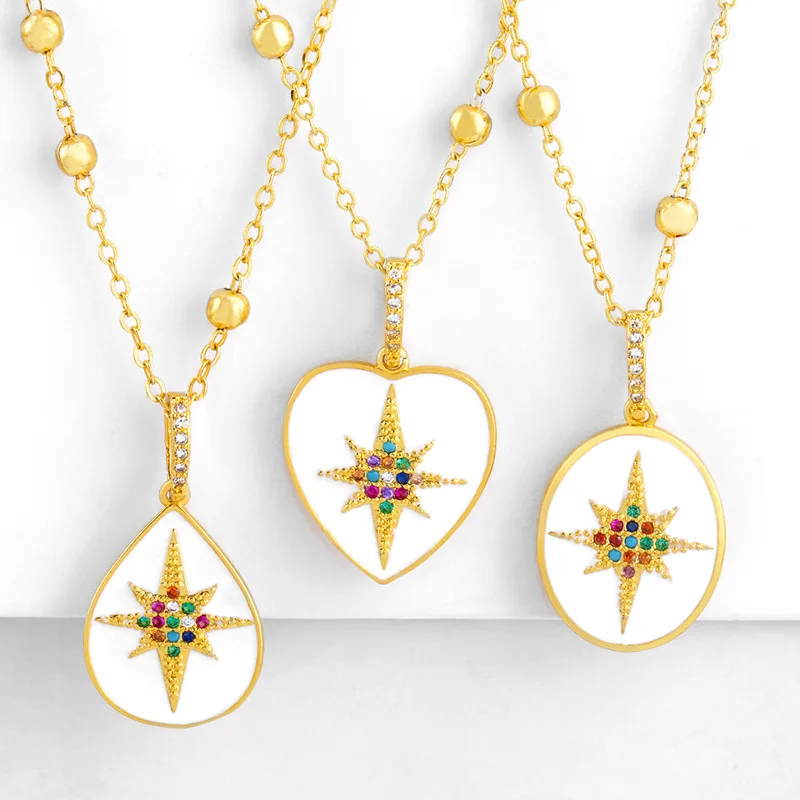 White Enamel Water Drop/Heart/Oval Charm Colorful Zirconia 6 Pointed Star Pattern Necklace For Women Jewelry Sweater Chain Gift
White Enamel Water Drop/Heart/Oval Charm Colorful Zirconia 6 Pointed Star Pattern Necklace For Women Jewelry Sweater Chain Gift