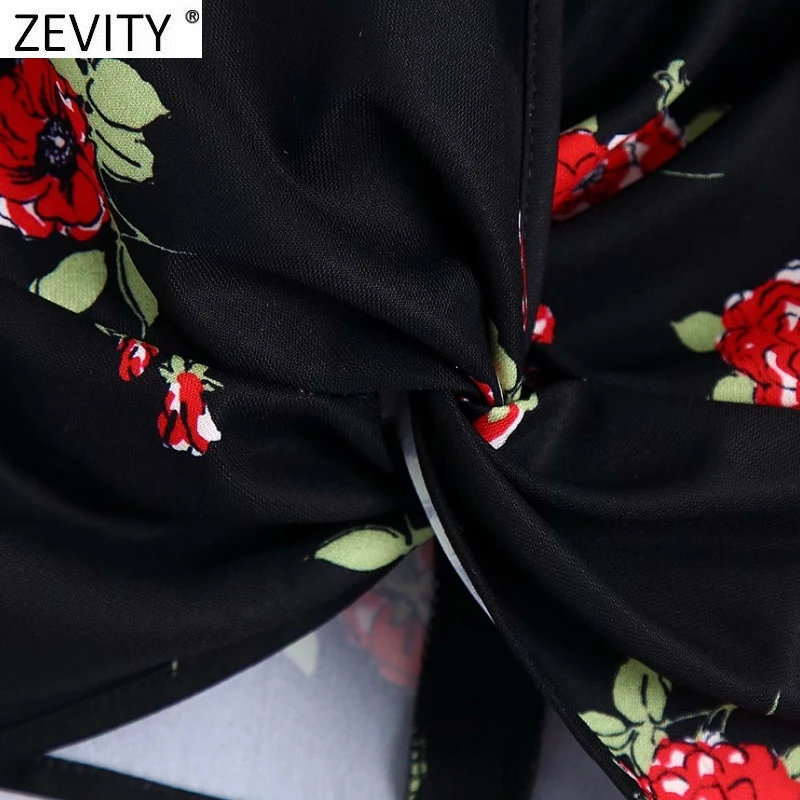 Женская пикантная короткая блузка Zevity с цветочным принтом и круглым вырезом