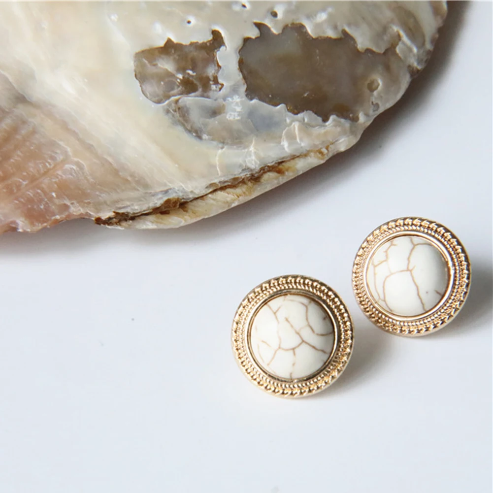 1Pair New Vintage Round Marble Opal Stone Big Stud Earrings Women Fashion Temperament Gold Ear Stud Circle Metal Jewelry
1Pair New Vintage Round Marble Opal Stone Big Stud Earrings Women Fashion Temperament Gold Ear Stud Circle Metal Jewelry