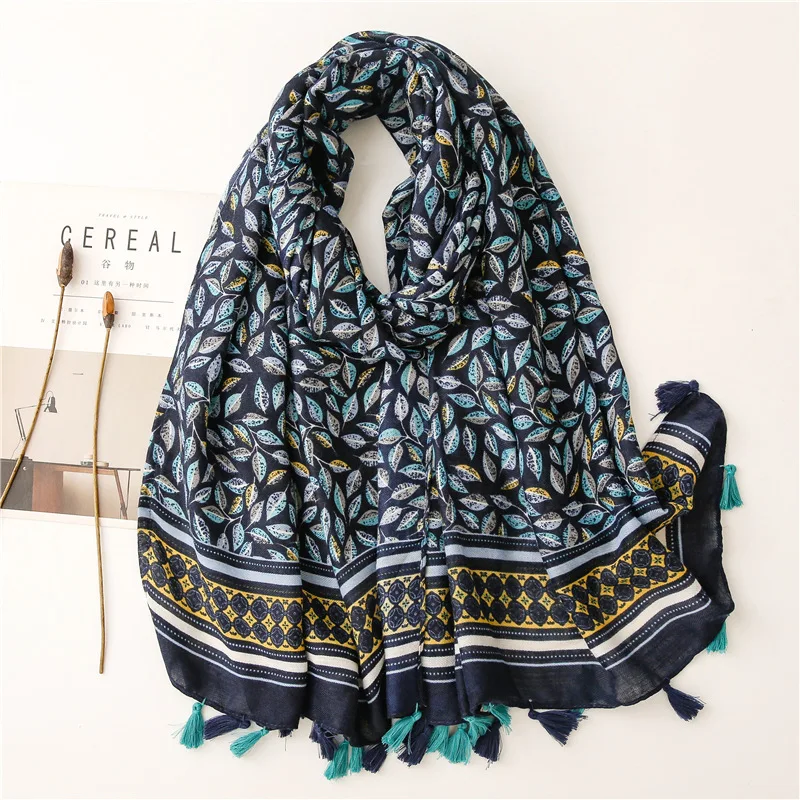 

Leaves Pattern Warm Protected Neck Scarf Women Stylish Large Shawl Wrap Warm Neckwear Female Elegant Stole 180x90 cm