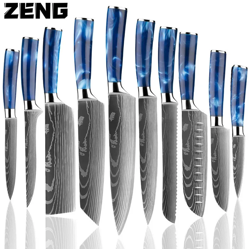 ZENG Chef knife 1-10PCS kitchen knives Santoku knife Resin handle Laser Damascus Steel pattern Sharp Cleaver Slicing Best gift
ZENG Chef knife 1-10PCS kitchen knives Santoku knife Resin handle Laser Damascus Steel pattern Sharp Cleaver Slicing Best gift