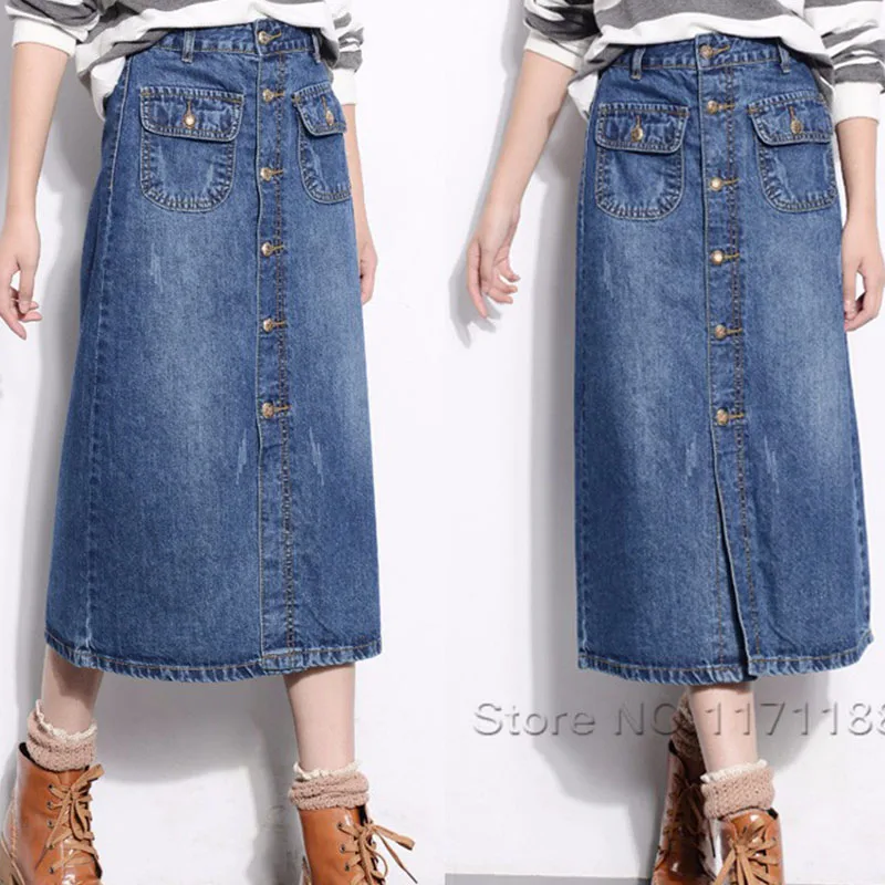 Длинная джинсовая прямая юбка с высокой талией размера плюс на пуговицах 16 18 20 4Xl