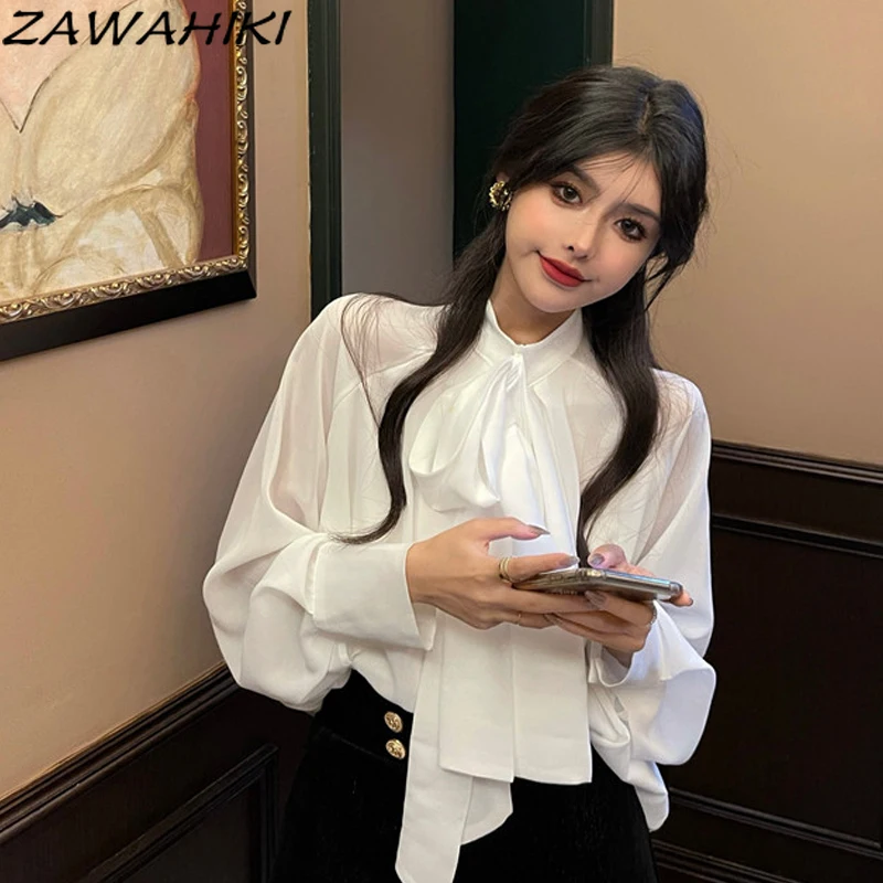 Шифоновые блузки zawхитки с бантом для женщин, однотонные элегантные рубашки с рукавами, весна-лето 2021, корейские блузки, женские топы, винтаж... 
Шифоновые блузки zawхитки с бантом для женщин, однотонные элегантные рубашки с рукавами, весна-лето 2021, корейские блузки, женские топы, винтаж...