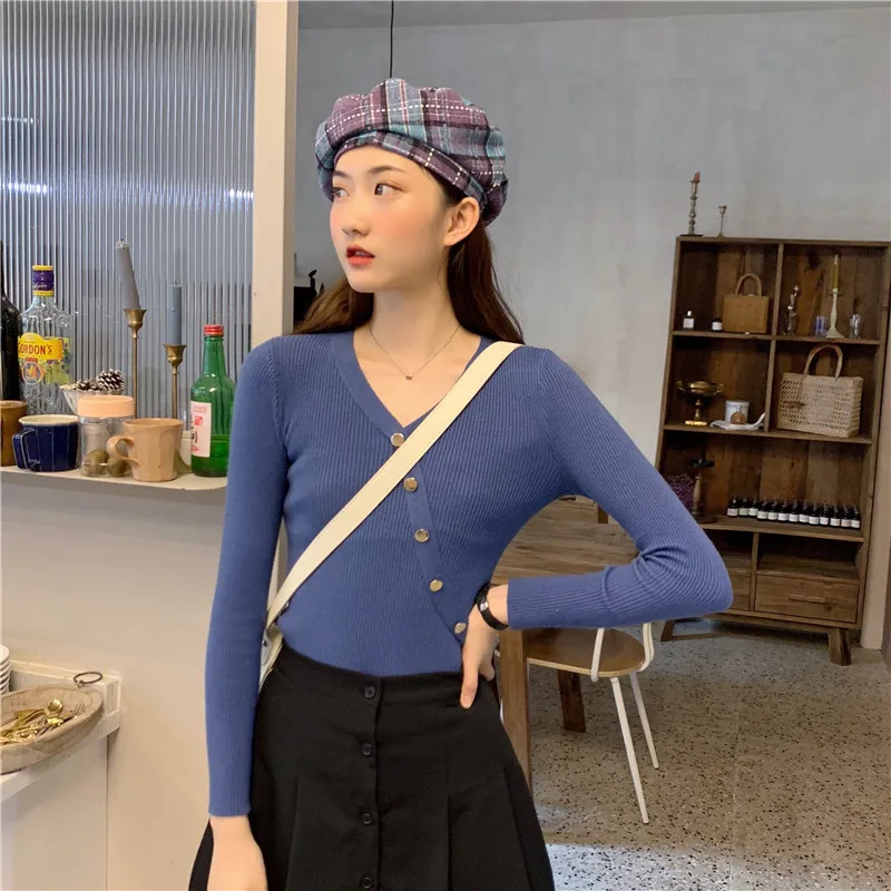 Spring and autumn style sweet knitted v-neck button full Korean T-Shirts Women's Clothing high quality camisa feminina tops new
Spring and autumn style sweet knitted v-neck button full Korean T-Shirts Women's Clothing high quality camisa feminina tops new