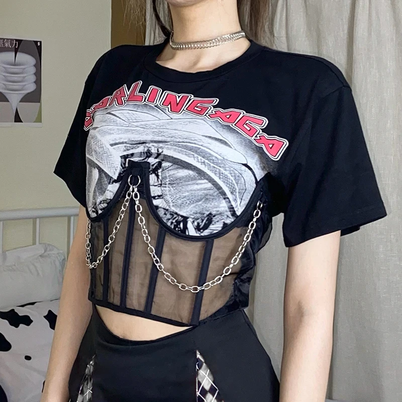 Waatfaak Hollow Out Black T-shirt Patchwork Waistband Corset Crop Top Short Sleeves Woman 2021 Summer Chain Streetwear Patchwork
Waatfaak Hollow Out Black T-shirt Patchwork Waistband Corset Crop Top Short Sleeves Woman 2021 Summer Chain Streetwear Patchwork