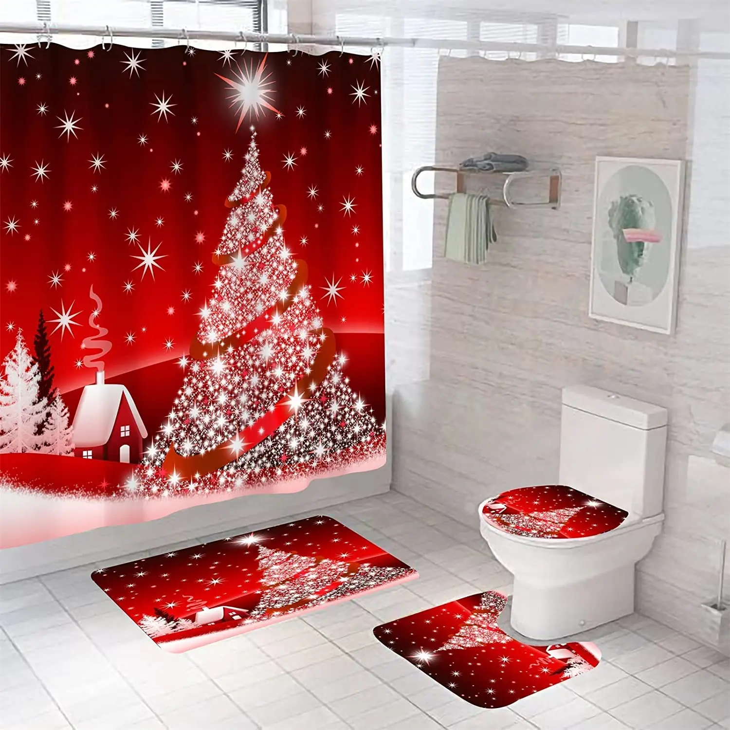 Christmas Tree Print Shower Curtain Set Carpet Cover Toilet Cover Bathroom Mat Cushion Cover Bathroom Curtain Household
Christmas Tree Print Shower Curtain Set Carpet Cover Toilet Cover Bathroom Mat Cushion Cover Bathroom Curtain Household