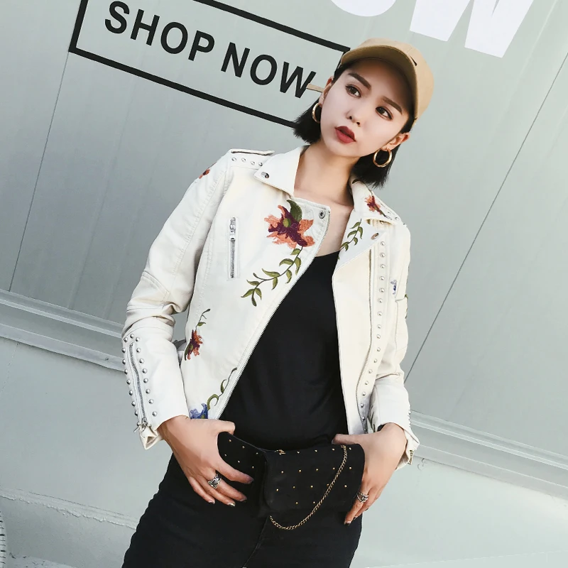 Women Fashion Floral Print Embroidery PU Leather Jacket Coat Turndown Collar Streetwear Motorcycle Black Punk Outerwear
Women Fashion Floral Print Embroidery PU Leather Jacket Coat Turndown Collar Streetwear Motorcycle Black Punk Outerwear