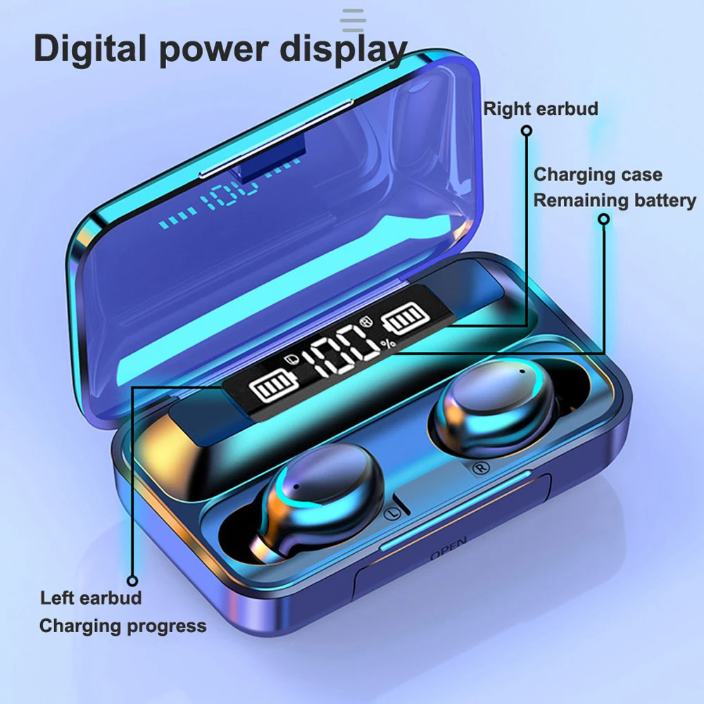 New TWS Bluetooth 5.0 Wireless Earphones Headphones Earbuds Mini HiFi HD Stereo Headset F9-5 Waterproof Smart Touch Wholesale
New TWS Bluetooth 5.0 Wireless Earphones Headphones Earbuds Mini HiFi HD Stereo Headset F9-5 Waterproof Smart Touch Wholesale