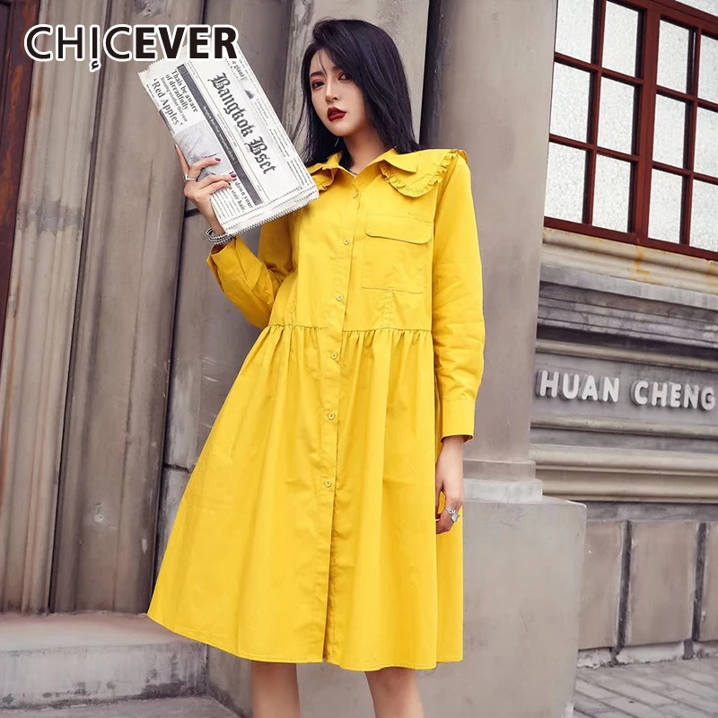CHICEVER Korean Dress For Women Lapel Collar Long Sleeve High Waist Oversize Dresses Female Spring 2020 Fashion New Clothes
CHICEVER Korean Dress For Women Lapel Collar Long Sleeve High Waist Oversize Dresses Female Spring 2020 Fashion New Clothes