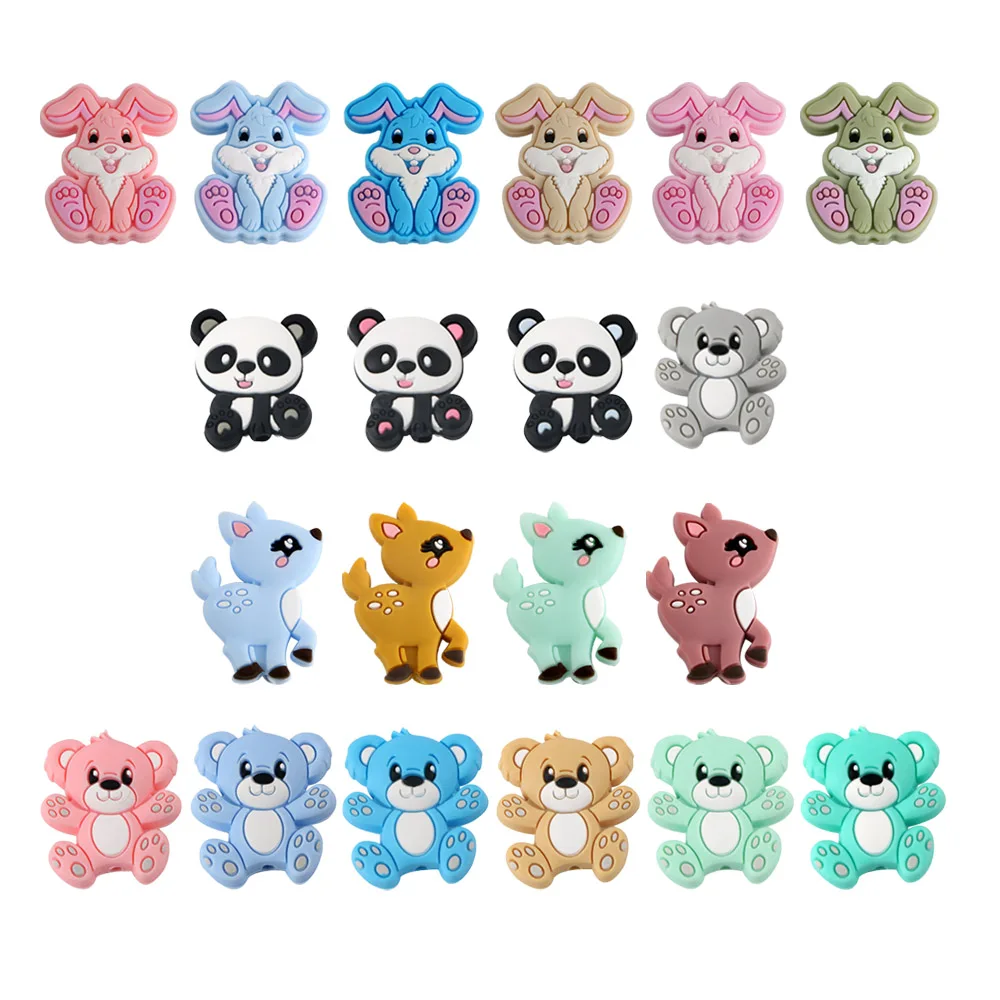 Kovict Animal Silicone Beads 10pcs Mini Rabbit Deer Panda BPA Free Food Grade DIY Pacifier Necklace Nursing Baby Toys | Мать и ребенок