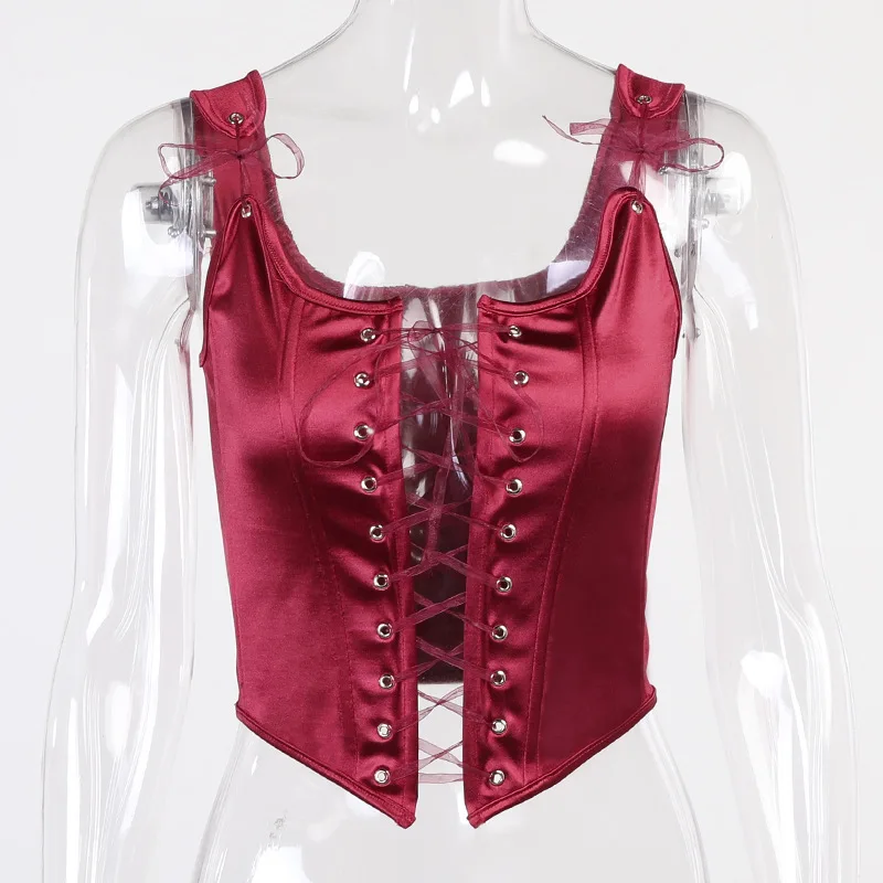 Goth Dark Lace Up Gothic Silk Women Tank Tops Grunge Punk Vintage Bodycon Corsets Sexy Black Summer Fashion Streetwear Bustiers
Goth Dark Lace Up Gothic Silk Women Tank Tops Grunge Punk Vintage Bodycon Corsets Sexy Black Summer Fashion Streetwear Bustiers