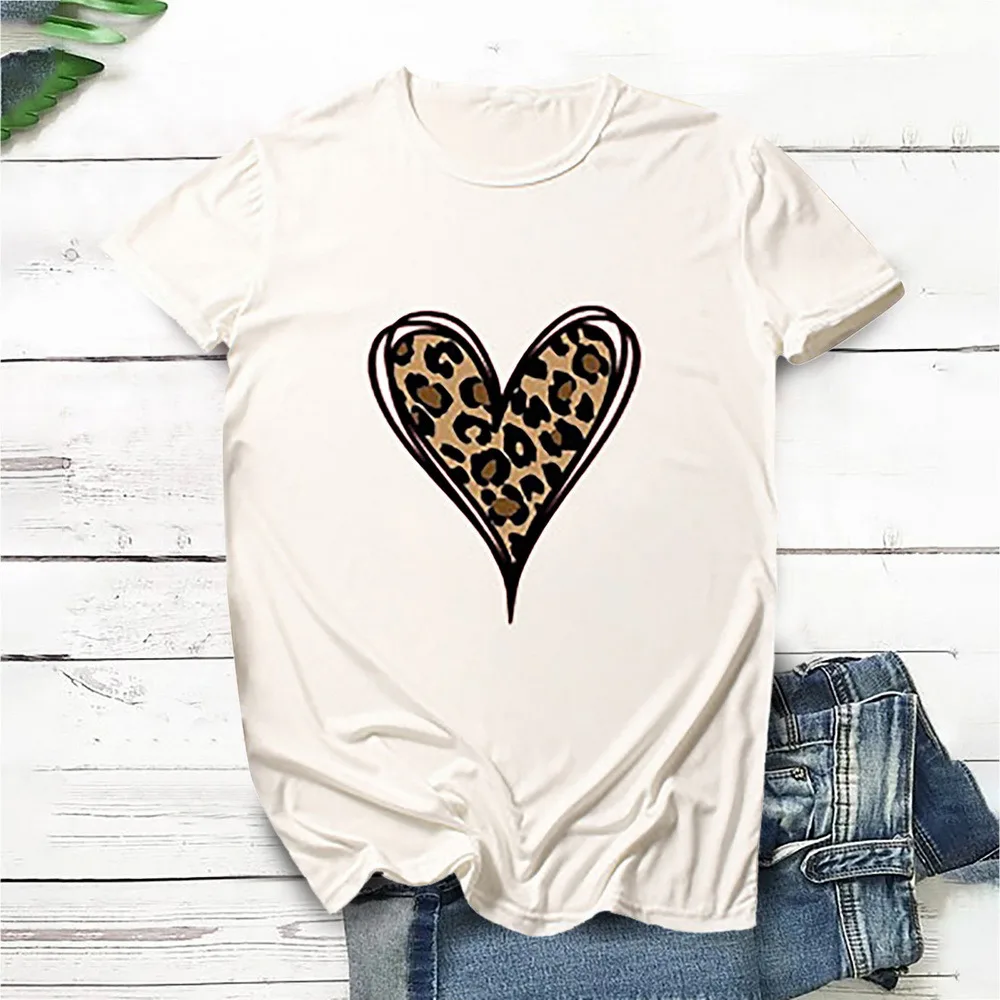 Femme T Shirts Fashion Leopard Heart Print Tee Tops Summer T Shirt Women Short Sleeve Round Neck Tshirt Woman Clothes
Femme T Shirts Fashion Leopard Heart Print Tee Tops Summer T Shirt Women Short Sleeve Round Neck Tshirt Woman Clothes