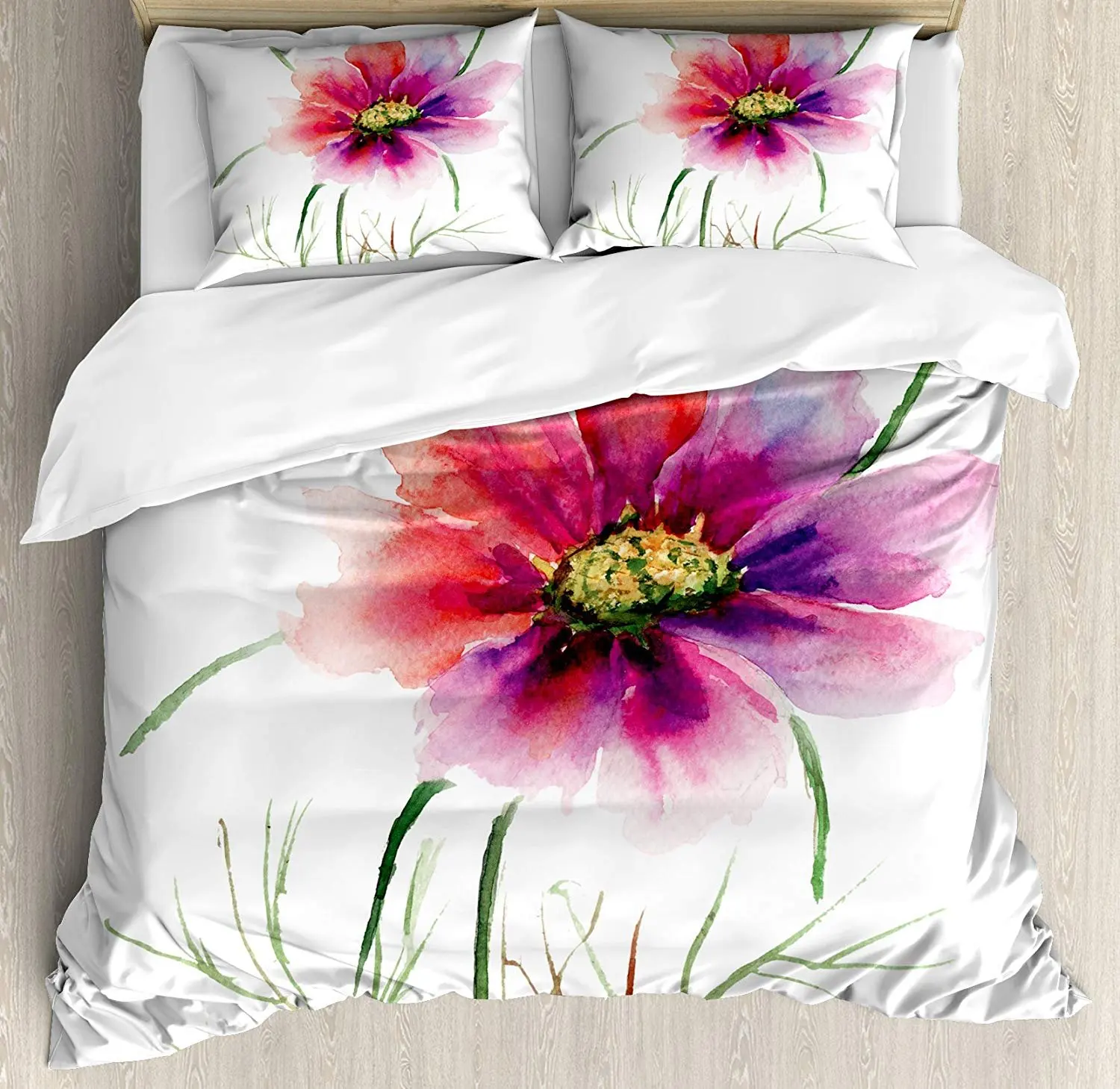 

Watercolor Bedding Set Beautiful Two Colored Flower Blossom Nature Spring Revival of Life Pillowcases Quilt Cover For Home