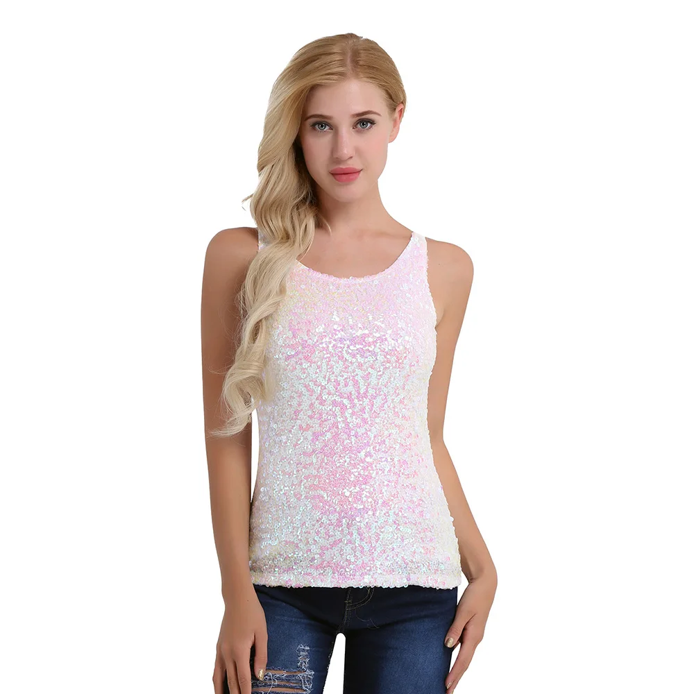 Women Glitter Sequins Embellished Sleeveless Round Neck Sexy Tank Top Festival Rave Clothes Stage Performance Pole Dance Costume
Women Glitter Sequins Embellished Sleeveless Round Neck Sexy Tank Top Festival Rave Clothes Stage Performance Pole Dance Costume