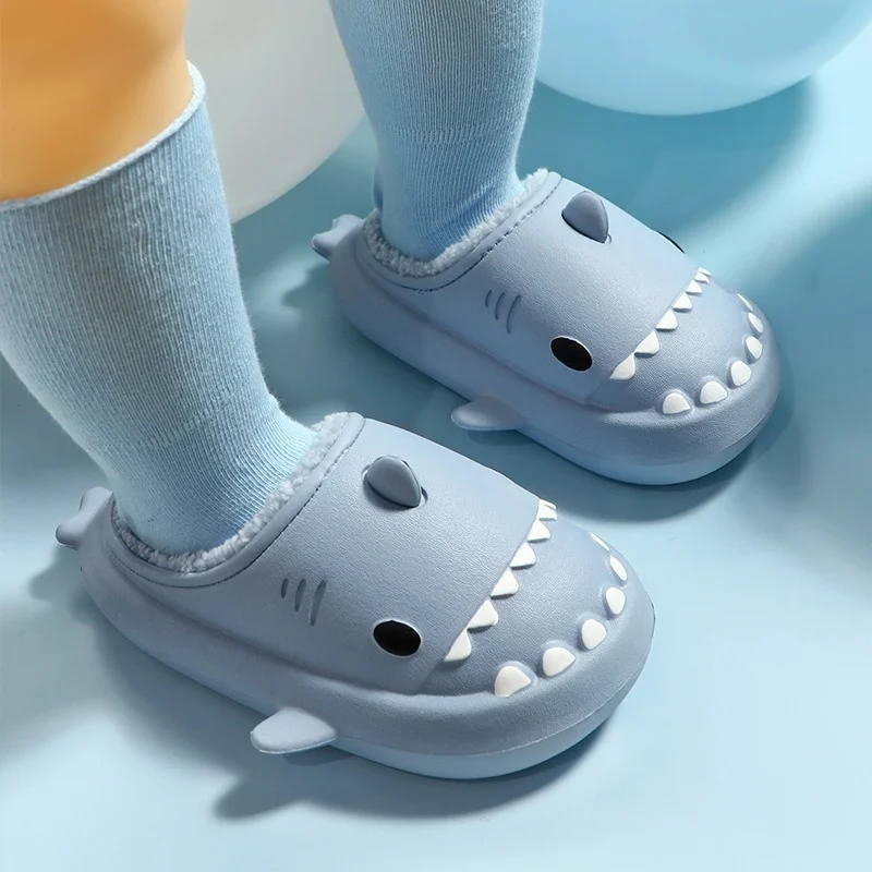 

Children's Eva Slippers Winter Soft Bottom Household Three-dimensional Cartoon Shark Cotton Drag Indoor Baby Waterproof Slippers