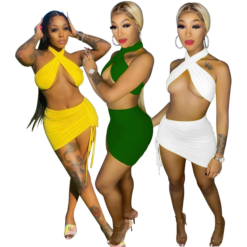 Sexy Bra Bandage Skirt Sets Summer Club Outfit Women Halter Backless Strap Crop Top + Tight Drawstring Knee Skirt Two Pieces Set
Sexy Bra Bandage Skirt Sets Summer Club Outfit Women Halter Backless Strap Crop Top + Tight Drawstring Knee Skirt Two Pieces Set