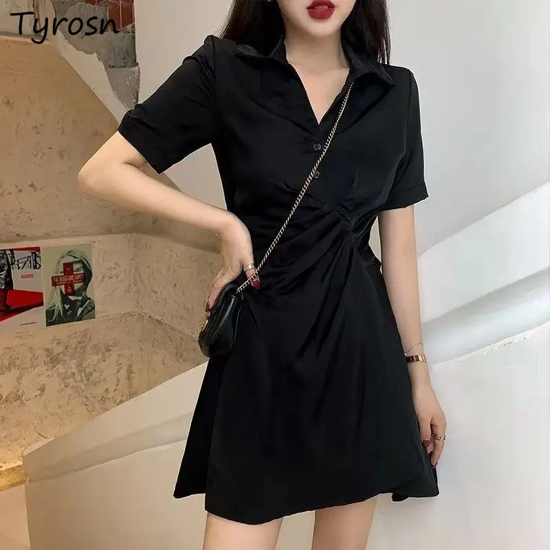 Short Sleeve Dress Women Solid Black Folds Elegant Streetwear Slim Irregular Mini Dresses Mujer Chic Defined Waist Sexy Vestidos
Short Sleeve Dress Women Solid Black Folds Elegant Streetwear Slim Irregular Mini Dresses Mujer Chic Defined Waist Sexy Vestidos