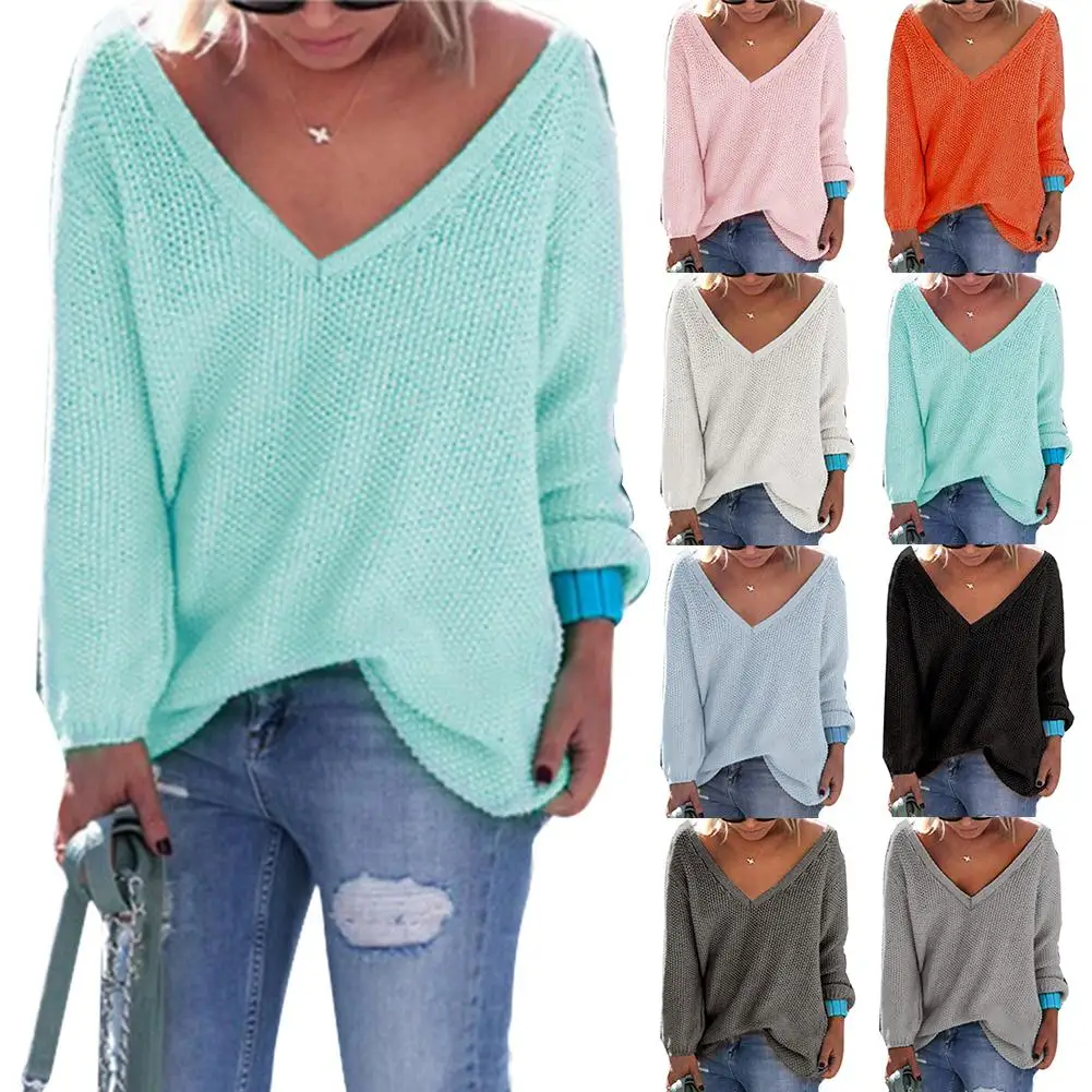 Autumn Winter Women Sweater Casual Loose Pullovers Jumpers Sweaters Long Sleeve V Neck Solid Color Sweater Jumper clothing
Autumn Winter Women Sweater Casual Loose Pullovers Jumpers Sweaters Long Sleeve V Neck Solid Color Sweater Jumper clothing