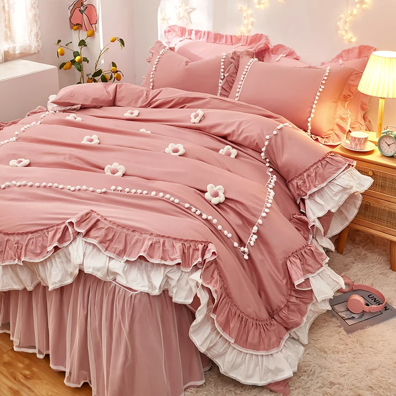 Sweet Princess Style Cotton 3D Flowers Decor Ruffle Home Bedding Set Soft 4 pcs B20 
Sweet Princess Style Cotton 3D Flowers Decor Ruffle Home Bedding Set Soft 4 pcs B20