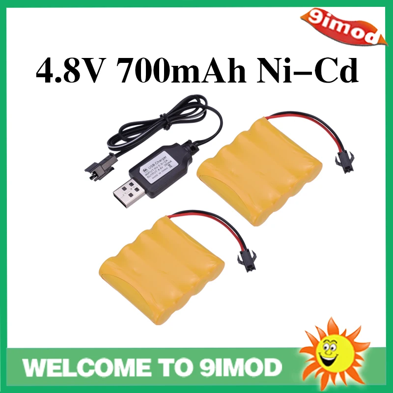 

2pcs 4.8V 6V 7.2V 9.6V 700mAh Ni-Cd AA Battery Pack Rechargeable For Remote Control Electric Car Toys SM-2P Plug Nicd Battery