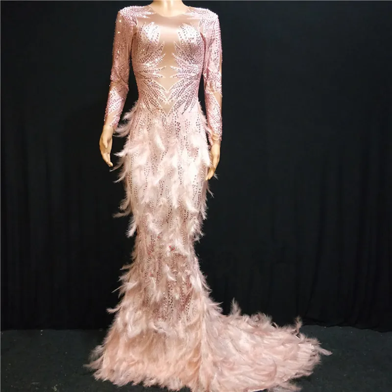 Sparkly Rhinestones Pink Feather Fishtail Dress Sexy Crystals Trailing Long Dress Women Costume Prom Birthday Celebrate Dresses
Sparkly Rhinestones Pink Feather Fishtail Dress Sexy Crystals Trailing Long Dress Women Costume Prom Birthday Celebrate Dresses
