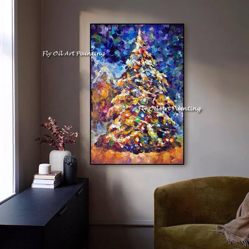 

Лидер продаж, картина маслом на рождественскую елку ручной работы, картина на стену с изображением снежной ночи для гостиной, декор Куадрос, праздничный подарок