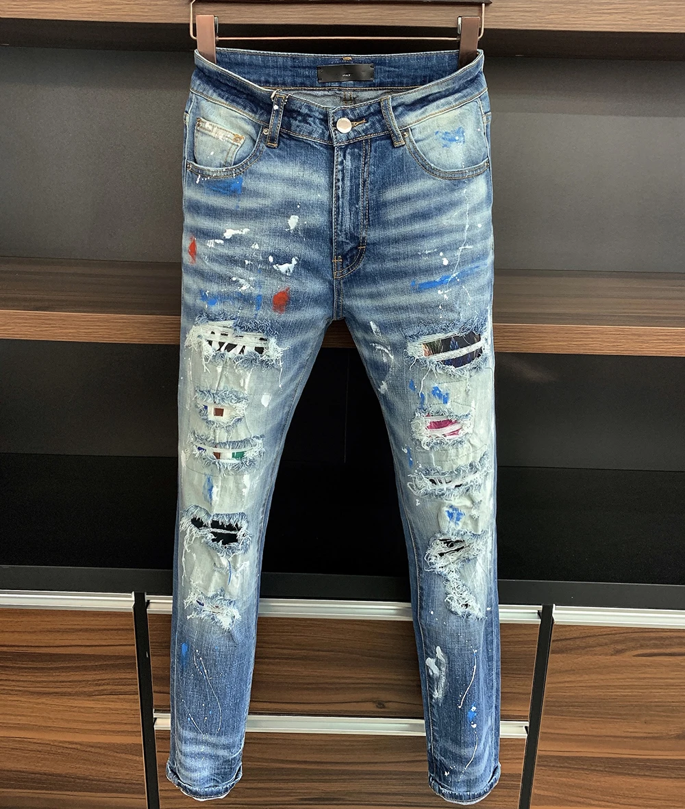 

Coolguy Italy Brand Mens Paint spot Jeans Men Slim Stretch Denim Trousers Zipper Hiphop Pencil Pants Jeans for Men Skinny Jeans