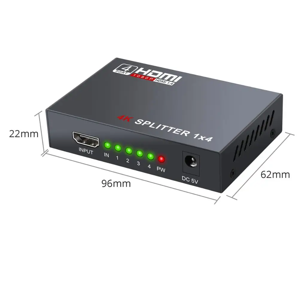 PROZOR HDMI-совместимый разветвитель 1 в 4 выхода V1.4 питание порт коробка поддержка Full