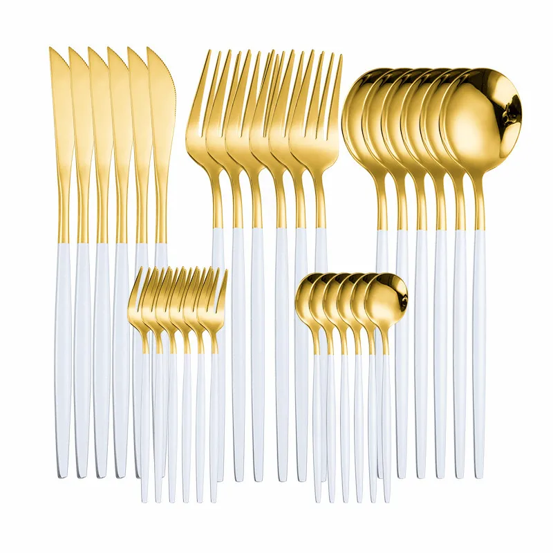 30Pcs Stainless Steel Cutlery Set 18/10 Tableware White Gold Dinnerware Set Kitchen Utensils Reusable Dinner Set Home Flatware
30Pcs Stainless Steel Cutlery Set 18/10 Tableware White Gold Dinnerware Set Kitchen Utensils Reusable Dinner Set Home Flatware