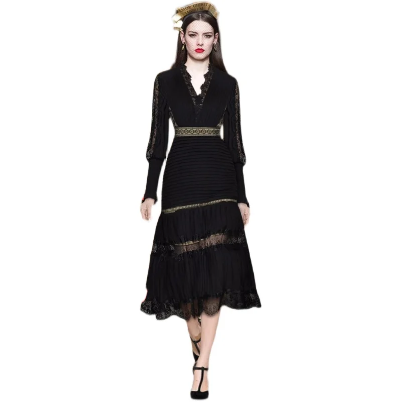 2021 New Arrival Spring Autumn Women Sexy V-Neck Lantern Sleeve Long Dress High-end Custom Hollow Out Pleated Runway Dress
2021 New Arrival Spring Autumn Women Sexy V-Neck Lantern Sleeve Long Dress High-end Custom Hollow Out Pleated Runway Dress