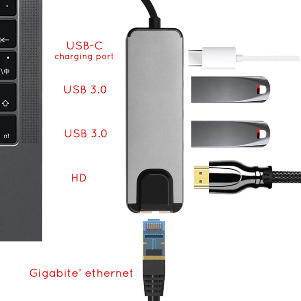 5 In 1 Type-C Hub USB C HUB Type C To USB 3.0 Dock Station 5 Port Multi Adapter OTG Compatible With 4K Video HD Output Adapter
5 In 1 Type-C Hub USB C HUB Type C To USB 3.0 Dock Station 5 Port Multi Adapter OTG Compatible With 4K Video HD Output Adapter