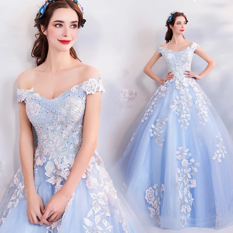 Vestidos De 15 Anos Azul Бальные платья милые 16 длинные Skly Синие Аппликации Бисероплетение