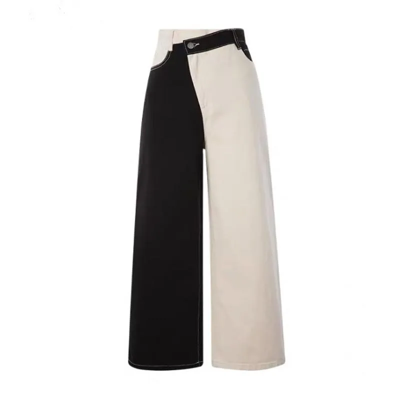 Women Jeans Black White Color Matching High Waist Jeans Pants Women Asymmetry Vintage Casual Denim Pants Women 2020
Women Jeans Black White Color Matching High Waist Jeans Pants Women Asymmetry Vintage Casual Denim Pants Women 2020