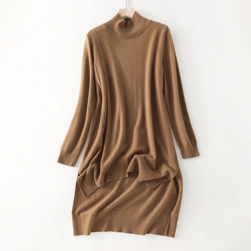Autumn Woman Dress Medium Length Style Casual Style Pure Wool Knitted Dress High Neck Long Sleeve Front Short Back Long Hem 
Autumn Woman Dress Medium Length Style Casual Style Pure Wool Knitted Dress High Neck Long Sleeve Front Short Back Long Hem