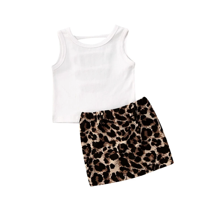 1-5Y Summer Fashion Baby Girls Clothes Sets 2pcs Sleeveless White Backless Vest Tops+Leopard Mini Skirts | Мать и ребенок