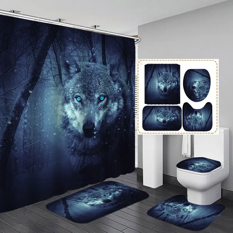 Wolf Blue Polyester Fabric Shower Curtain Non-Slip Bath Mat Toilet Lid Cover Rugs Home Bathroom Decor Set
Wolf Blue Polyester Fabric Shower Curtain Non-Slip Bath Mat Toilet Lid Cover Rugs Home Bathroom Decor Set